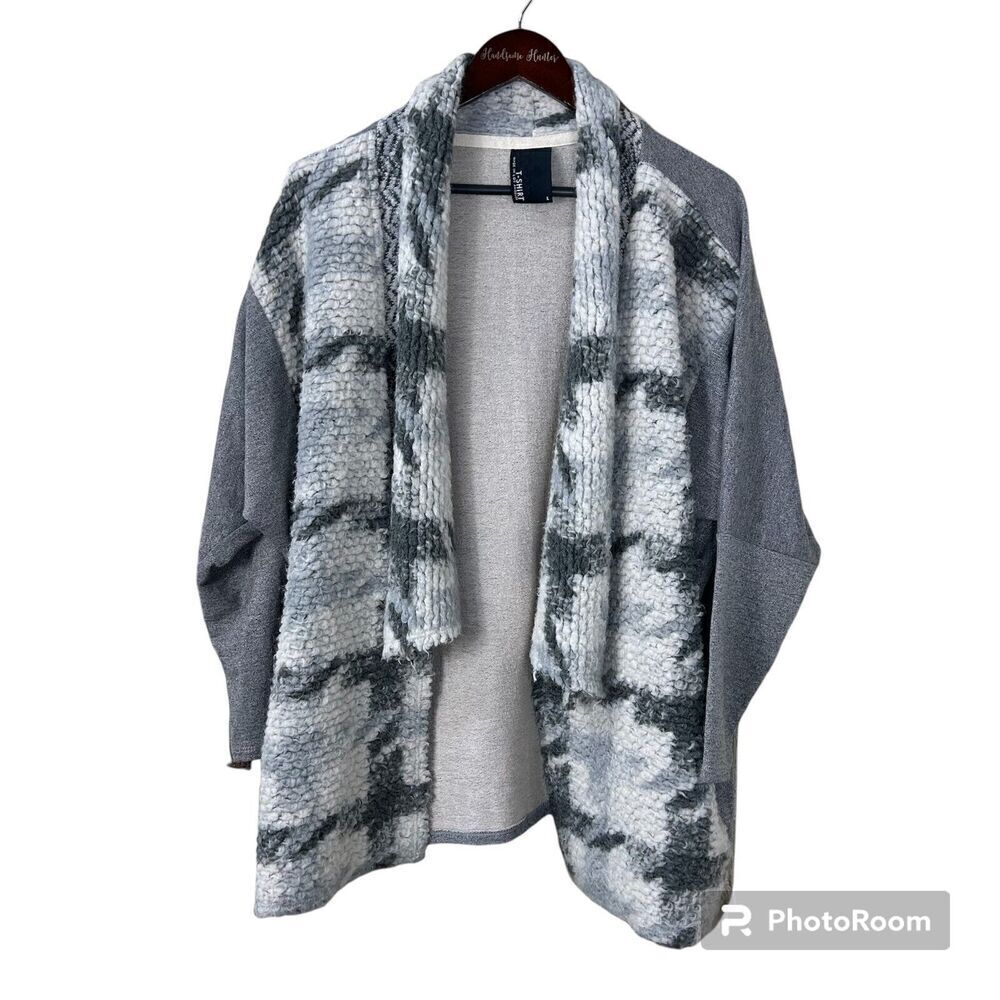 Anthropologie Dolan T Shirt Women Sz L Gray Open Cardigan Wool Mohair Sweater H4